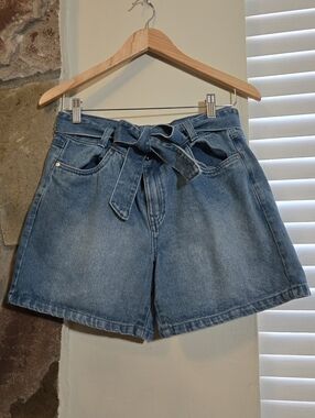 A.M. London Twee Denim Shorts with Tie Belt